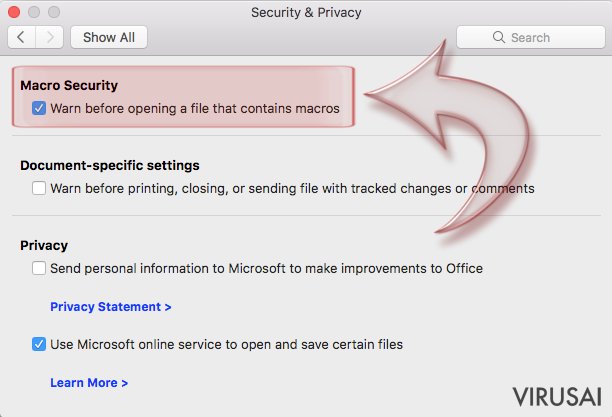 Disable Macros on Mac OS X. Step 3
