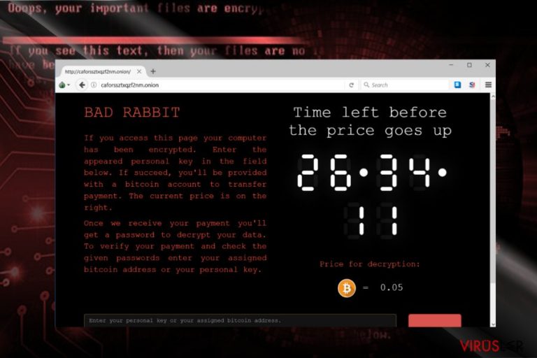 BadRabbit ödeme sitesinin ekran görüntüsü