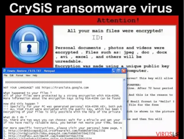 An image of CrySiS ransomware virus ransom note